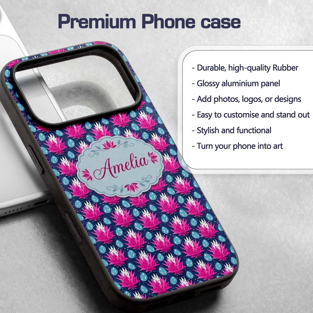 Pink Lotus Flower and Seed Pods Seamless Pattern Custom Name Protective Phone Case Mobile Cover Durable Everyday Smartphone Shock Resistant
