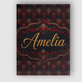 Personalised Name Luxury Red Black Baroque Custom  Unique Gift Idea Elegant Feature Canvas Wall Art Print Decor Picture Ready to Hang