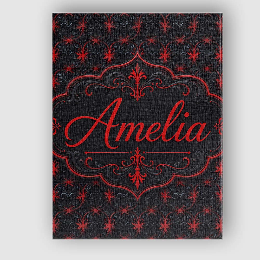 Personalised Name Dark Red Gothic Floral Custom  Unique Gift Idea Elegant Feature Canvas Wall Art Print Decor Picture Ready to Hang