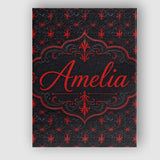 Personalised Name Dark Red Gothic Floral Custom  Unique Gift Idea Elegant Feature Canvas Wall Art Print Decor Picture Ready to Hang