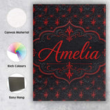 Personalised Name Dark Red Gothic Floral Custom  Unique Gift Idea Elegant Feature Canvas Wall Art Print Decor Picture Ready to Hang