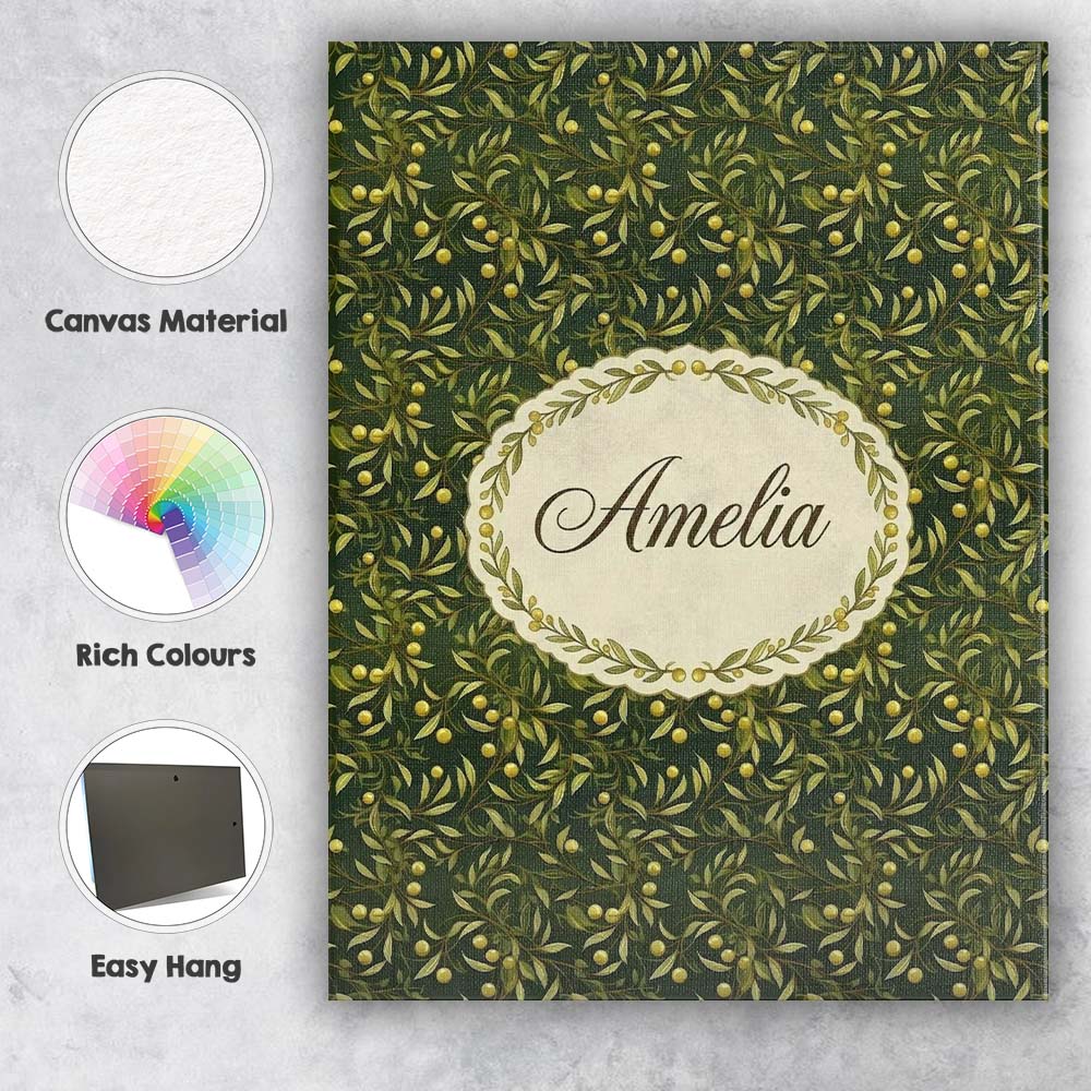 Personalised Name Elegant Olive Branch Custom  Unique Gift Idea Modern Room Accent Canvas Wall Art Print Decor Picture Ready to Hang