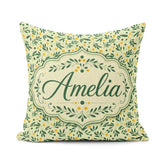 Custom Name Minimal Olive Leaves and Berries Soft Green Seamless Square Filled Cushion Throw Pillow Sofa Bed Home Decor Zip Washable UK Made