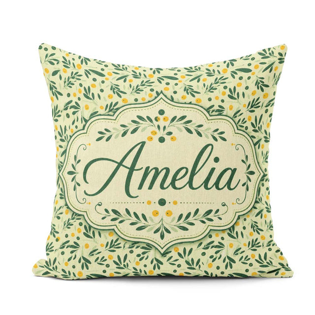 Custom Name Minimal Olive Leaves and Berries Soft Green Seamless Square Filled Cushion Throw Pillow Sofa Bed Home Decor Zip Washable UK Made