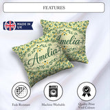 Custom Name Minimal Olive Leaves and Berries Soft Green Seamless Square Filled Cushion Throw Pillow Sofa Bed Home Decor Zip Washable UK Made