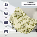 Classic Olive Tree Branches Vintage Style Seamless Pattern Lovely  Personalised Custom Name Super Soft Fleece Blanket Bed Sofa Throw
