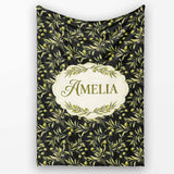 Olive Branch Leaves on Dark Background Seamless Pattern Lovely  Personalised Custom Name Super Soft Fleece Blanket Bed Sofa Throw