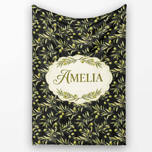 Olive Branch Leaves on Dark Background Seamless Pattern Lovely  Personalised Custom Name Super Soft Fleece Blanket Bed Sofa Throw