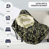 Olive Branch Leaves on Dark Background Seamless Pattern Lovely  Personalised Custom Name Super Soft Fleece Blanket Bed Sofa Throw