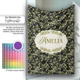 Olive Branch Leaves on Dark Background Seamless Pattern Lovely  Personalised Custom Name Super Soft Fleece Blanket Bed Sofa Throw