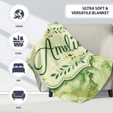 Soft Green Abstract Marble Swirl Seamless Pattern Cute Unique Gift  Personalised Custom Name Super Soft Fleece Blanket Bed Sofa Throw