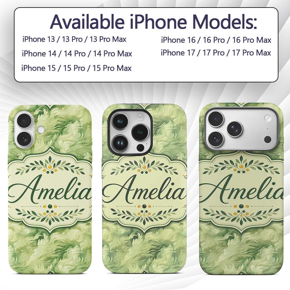 Soft Green Abstract Marble Swirl Seamless Pattern Custom Name Protective Phone Case Mobile Cover Durable Everyday Smartphone Shock Resistant