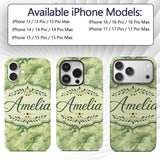 Soft Green Abstract Marble Swirl Seamless Pattern Custom Name Protective Phone Case Mobile Cover Durable Everyday Smartphone Shock Resistant