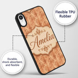 Vintage Brown Floral Damask Texture Seamless Custom Name Protective Phone Case Mobile Cover Durable Everyday Smartphone Shock Resistant