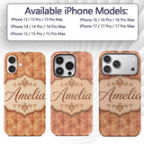 Vintage Brown Floral Damask Texture Seamless Custom Name Protective Phone Case Mobile Cover Durable Everyday Smartphone Shock Resistant