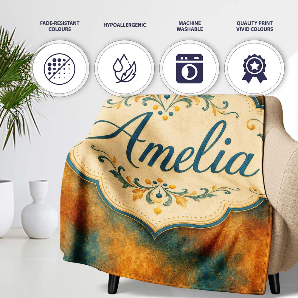Abstract Gold and Teal Oil Paint Texture Seamless Pattern Lovely  Personalised Custom Name Super Soft Fleece Blanket Bed Sofa Throw