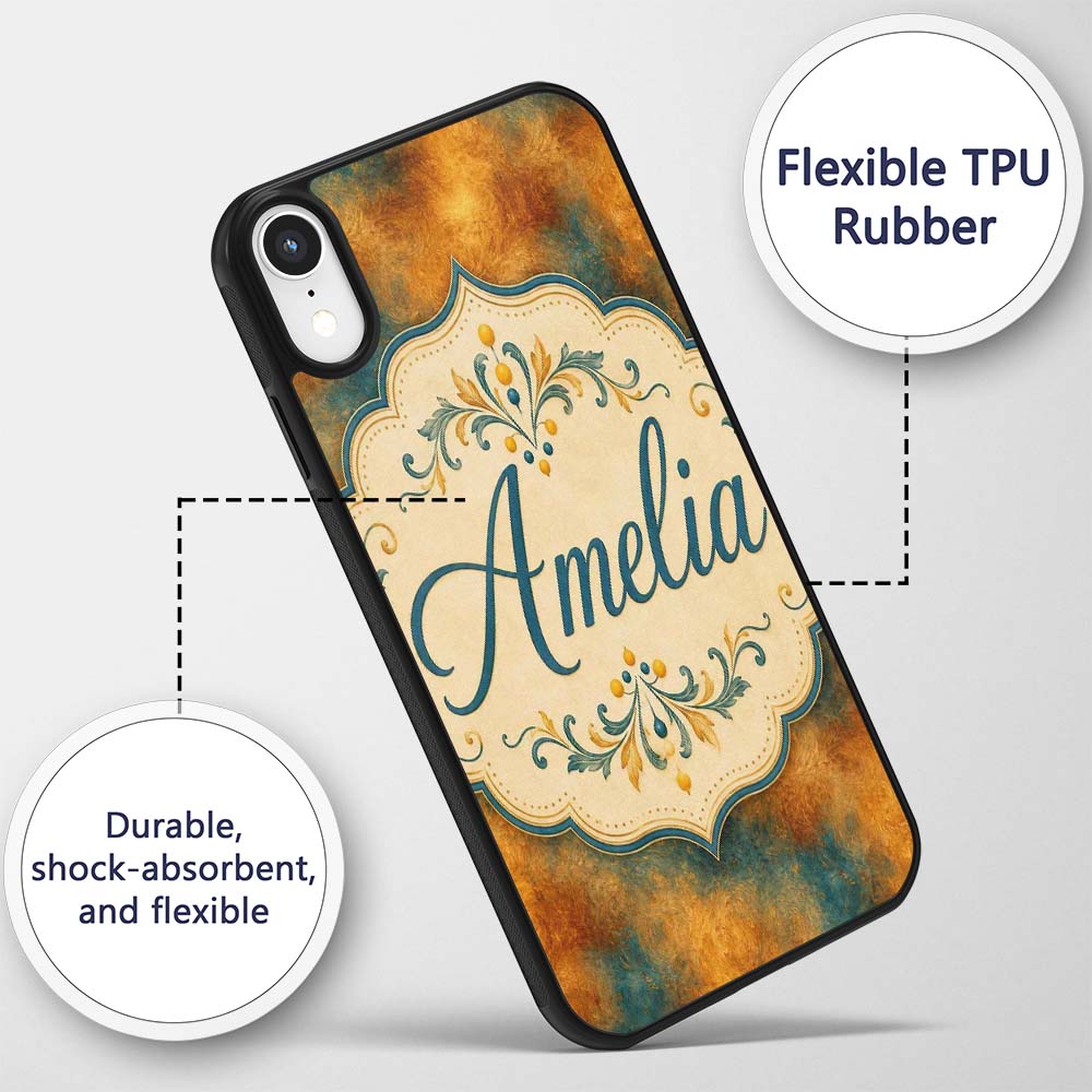 Abstract Gold and Teal Oil Paint Texture Seamless Custom Name Protective Phone Case Mobile Cover Durable Everyday Smartphone Shock Resistant
