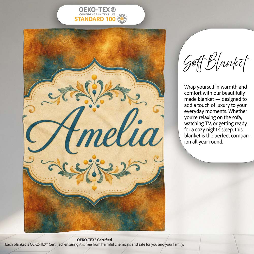 Abstract Gold and Teal Oil Paint Texture Seamless Pattern Lovely  Personalised Custom Name Super Soft Fleece Blanket Bed Sofa Throw