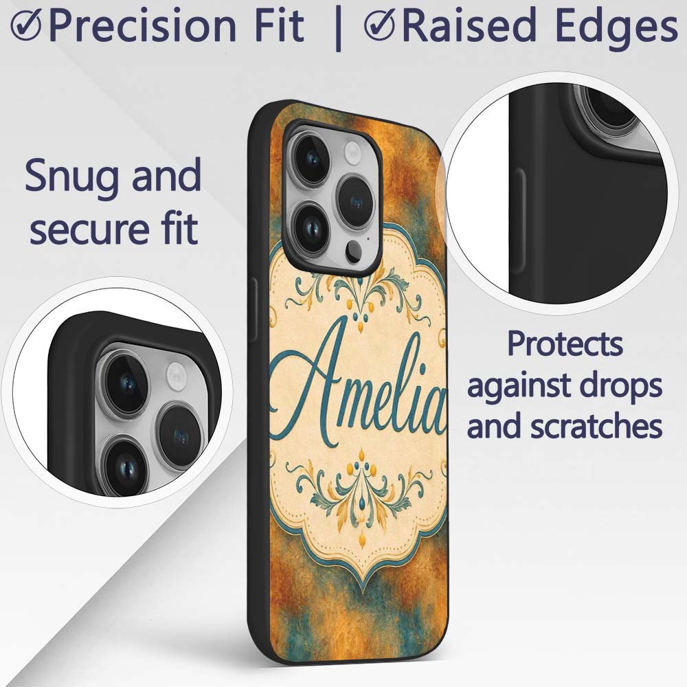 Abstract Gold and Teal Oil Paint Texture Seamless Custom Name Protective Phone Case Mobile Cover Durable Everyday Smartphone Shock Resistant