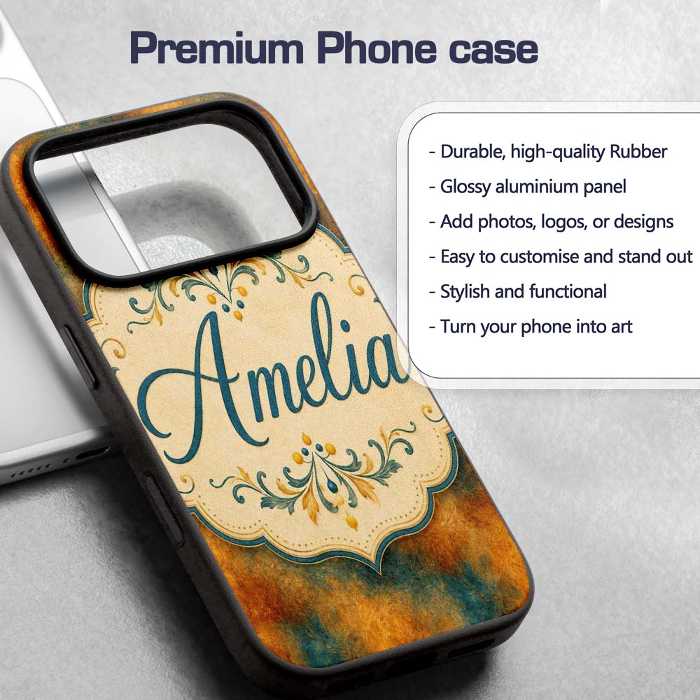 Abstract Gold and Teal Oil Paint Texture Seamless Custom Name Protective Phone Case Mobile Cover Durable Everyday Smartphone Shock Resistant