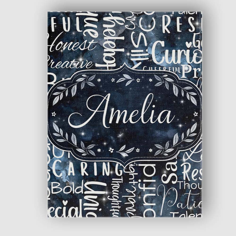 Personalised Name Galaxy Sparkle Typography Black Motivational Word Custom Canvas Wall Art Print Decor Picture Ready to Hang