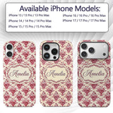 Soft Pink Vintage Floral Bouquet Seamless Pattern Custom Name Protective Phone Case Mobile Cover Durable Everyday Smartphone Shock Resistant