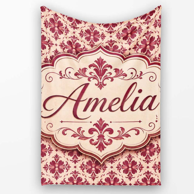 Classic Red Ornamental Damask Seamless Pattern Stylish Everyday   Personalised Custom Name Super Soft Fleece Blanket Bed Sofa Throw