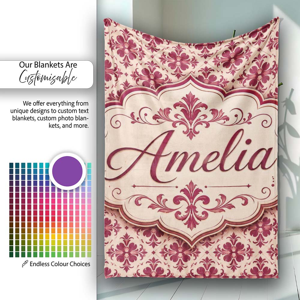 Classic Red Ornamental Damask Seamless Pattern Stylish Everyday   Personalised Custom Name Super Soft Fleece Blanket Bed Sofa Throw