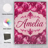 Personalised Name Artistic Pink Floral Custom  Modern Room Accent Elegant Feature Canvas Wall Art Print Decor Picture Ready to Hang
