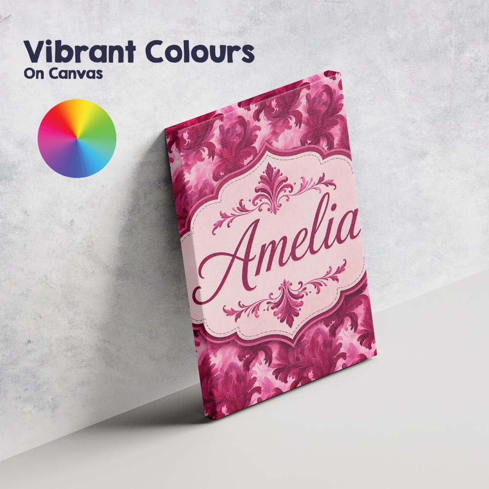 Personalised Name Artistic Pink Floral Custom  Modern Room Accent Elegant Feature Canvas Wall Art Print Decor Picture Ready to Hang