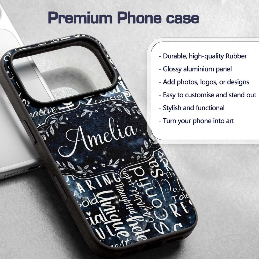 Galaxy Sparkle Typography Black Motivational Word Custom Name Protective Phone Case Mobile Cover Durable Everyday Smartphone Shock Resistant