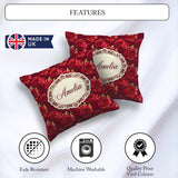 Custom Name Rich Red Peony Flower Garden Seamless Pattern Coffee Square Filled Cushion Throw Pillow Sofa Bed Home Decor Zip Washable UK Made