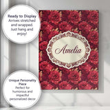 Personalised Name Rich Red Peony Flower Custom  Modern Room Accent Elegant Feature Canvas Wall Art Print Decor Picture Ready to Hang