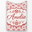 Delicate Red Floral Decorative Motif Seamless Pattern Lovely  Personalised Custom Name Super Soft Fleece Blanket Bed Sofa Throw