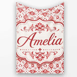 Delicate Red Floral Decorative Motif Seamless Pattern Lovely  Personalised Custom Name Super Soft Fleece Blanket Bed Sofa Throw