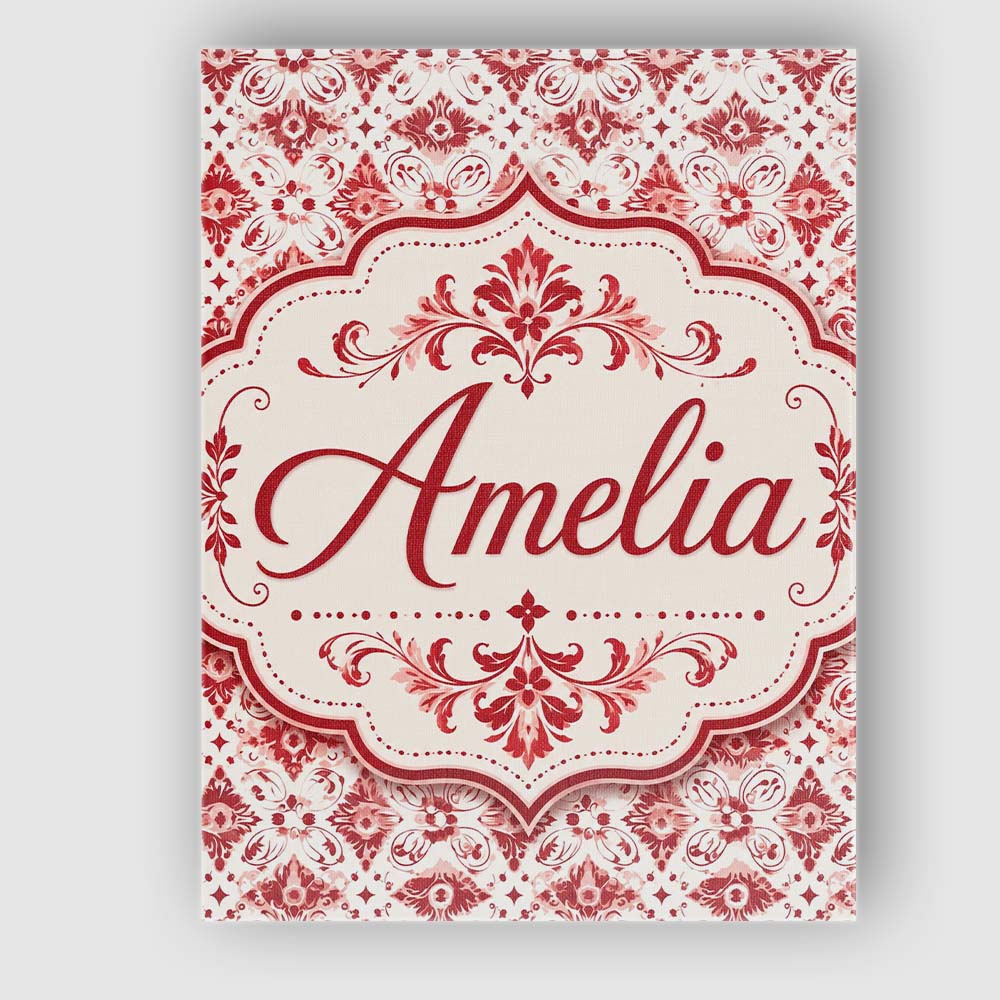 Personalised Name Delicate Red Floral Custom Modern Room Accent Creative Decorator Style Canvas Wall Art Print Decor Picture Ready to Hang