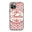 Delicate Red Floral Decorative Motif Seamless Custom Name Protective Phone Case Mobile Cover Durable Everyday Smartphone Shock Resistant