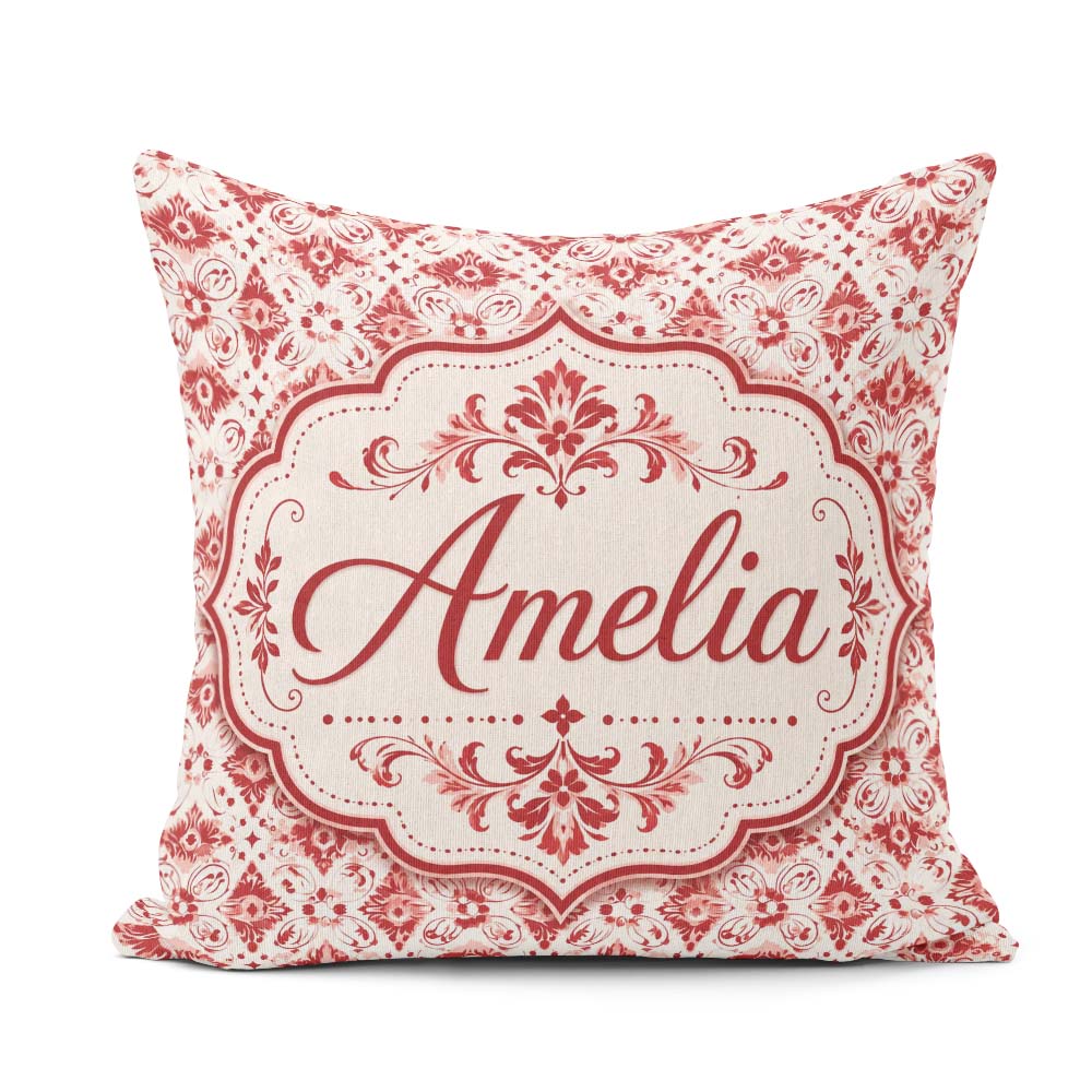Custom Name Delicate Red Floral Decorative Motif Seamless Lovely Square Filled Cushion Throw Pillow Sofa Bed Home Decor Zip Washable UK Made