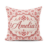 Custom Name Delicate Red Floral Decorative Motif Seamless Lovely Square Filled Cushion Throw Pillow Sofa Bed Home Decor Zip Washable UK Made