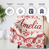 Delicate Red Floral Decorative Motif Seamless Pattern Lovely  Personalised Custom Name Super Soft Fleece Blanket Bed Sofa Throw