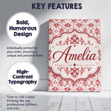 Personalised Name Delicate Red Floral Custom Modern Room Accent Creative Decorator Style Canvas Wall Art Print Decor Picture Ready to Hang