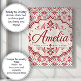 Personalised Name Delicate Red Floral Custom Modern Room Accent Creative Decorator Style Canvas Wall Art Print Decor Picture Ready to Hang