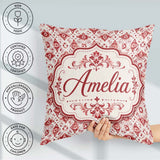 Custom Name Delicate Red Floral Decorative Motif Seamless Lovely Square Filled Cushion Throw Pillow Sofa Bed Home Decor Zip Washable UK Made