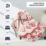 Delicate Red Floral Decorative Motif Seamless Pattern Lovely  Personalised Custom Name Super Soft Fleece Blanket Bed Sofa Throw