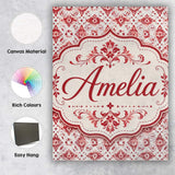 Personalised Name Delicate Red Floral Custom Modern Room Accent Creative Decorator Style Canvas Wall Art Print Decor Picture Ready to Hang