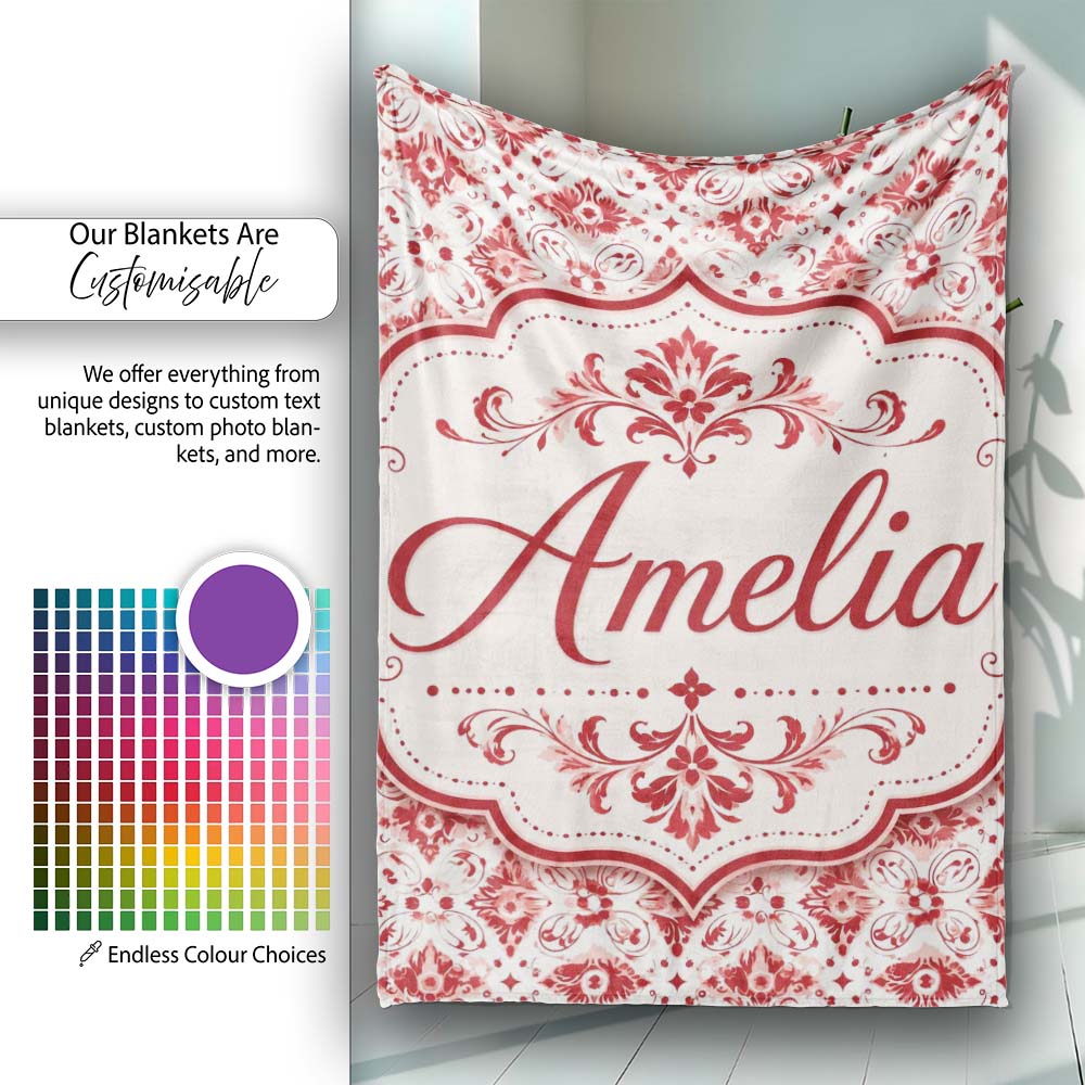 Delicate Red Floral Decorative Motif Seamless Pattern Lovely  Personalised Custom Name Super Soft Fleece Blanket Bed Sofa Throw