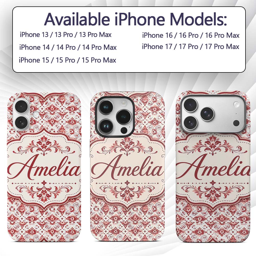 Delicate Red Floral Decorative Motif Seamless Custom Name Protective Phone Case Mobile Cover Durable Everyday Smartphone Shock Resistant