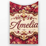 Luxury Red and Gold Ornate Floral Baroque Seamless Pattern Lovely  Personalised Custom Name Super Soft Fleece Blanket Bed Sofa Throw