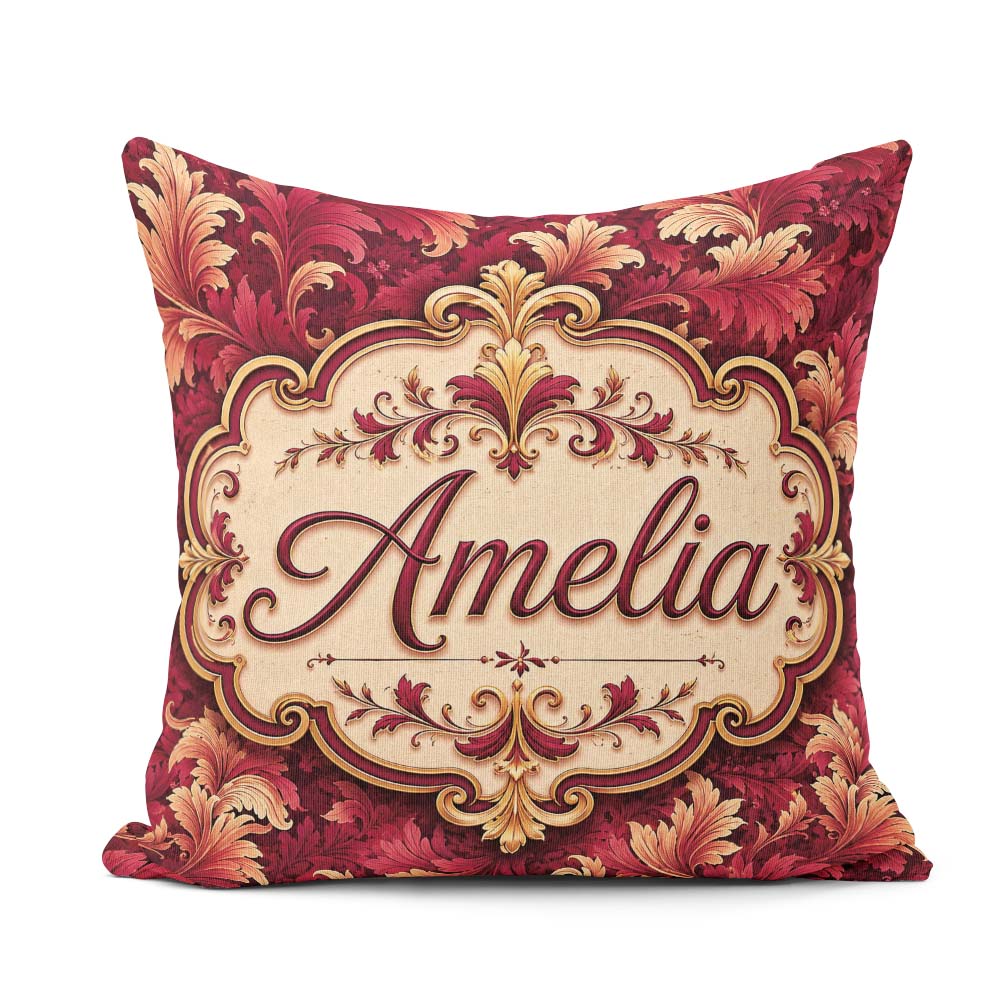 Custom Name Luxury Red and Gold Ornate Baroque Seamless Pattern Square Filled Cushion Throw Pillow Sofa Bed Home Decor Zip Washable UK Made