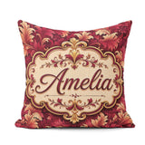 Custom Name Luxury Red and Gold Ornate Baroque Seamless Pattern Square Filled Cushion Throw Pillow Sofa Bed Home Decor Zip Washable UK Made
